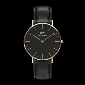 Daniel Wellington (DW) Men's Gold Black Leather Strap Watch 